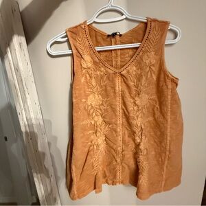 Embroidered Orange Sleeveless Top
